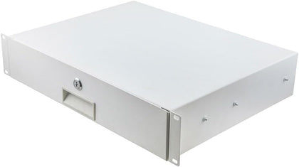 NavePoint 2U Rack Drawer for 19 Inch Server Racks and Cabinets, 13.7 Inches Deep Rack Mount Drawer with Lock, White