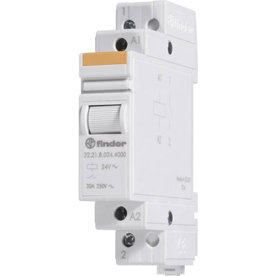 finder 222282304000PAS Installation Contactor, 230 VAC, 2 N/O Contacts, 20 A, Contact Material: AgSnO2