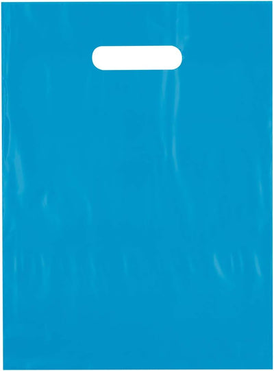 9x12 Teal Die Cut Handle Plastic Shopping Bags 100/cs