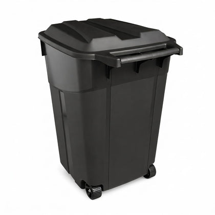 45 Gallon Outdoor Trash Can with Wheels and Fixed Lid, Heavy Duty Rolling Trash Bin for Patio, Garage and Roadside
