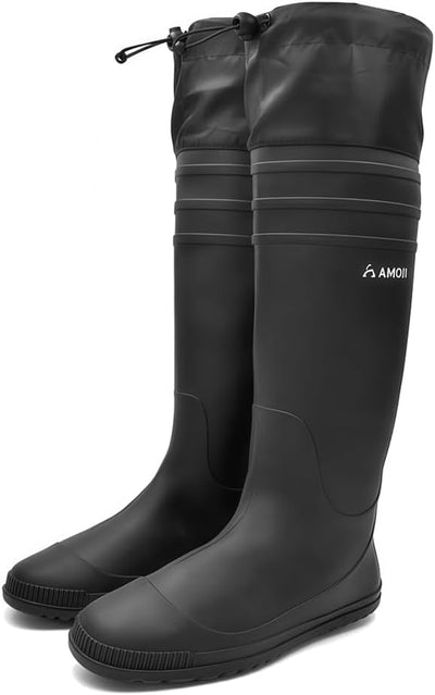 Mens Rubber Rain Boots Knee High Waterproof Packable Tall Garden Boots Lightweight Farm Mud Boots NOT FOR WIDE CALF