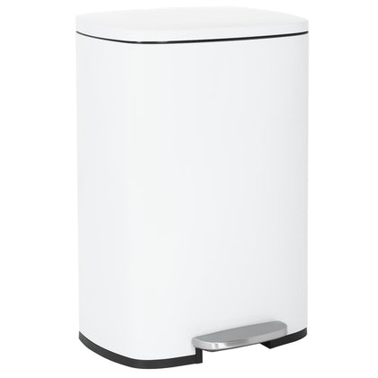 Kitchen Trash Can 13 Gallon Stainless Steel White Trash Can | 50L Kitchen Garbage Can with Removable Inner Bucket and