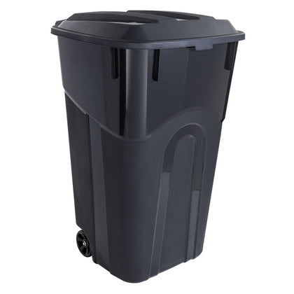 32 Gallon Wheeled Heavy Duty Trash Can with Attached Lid, Outdoor & Indoor Garbage Bin with Hinged Secure Lid