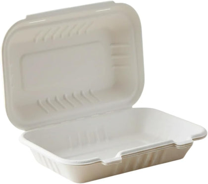 Pack of 250 Bagasse Clamshell Box Eco-Friendly, Biodegradable, Microwave & Freezer Safe Ideal for Takeaway, Catering