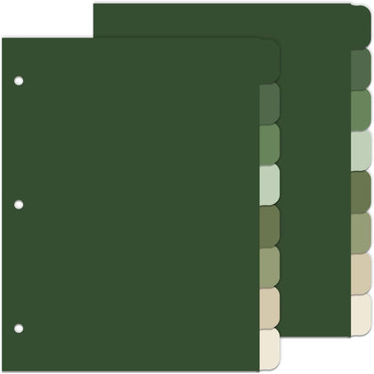 16Pcs/2Set Sage Green 3 Ring Binder Dividers, Colored Index Divider | Gradient Green Colorful, Plastic Page Folder