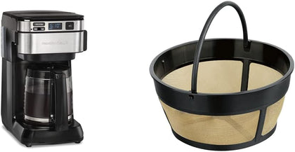 Programmable Coffee Maker, 12 Cups, Front Access Easy Fill, Black (46310) & Hamilton Beach Permanent Gold Tone