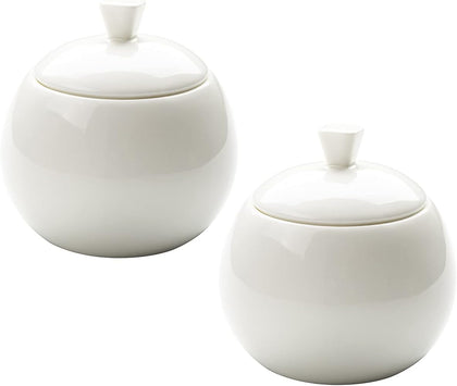 2pcs Pure White Porcelain Sugar Bowl with Lid, 14 Oz Salt Bowl for Kitchen or Restaurant