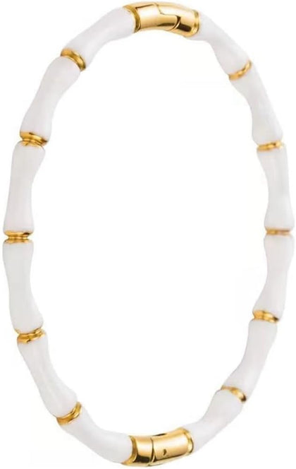 Jewelers Stainless Steel Acrylic Resin Bamboo Bone Style Open Clasp Bangle Bracelet