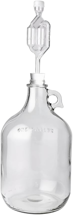 1 Gallon Glass Jug with Airlock, #6 Rubber Bung and Twin Bubble Design | Clear Fermentation Jug for beer, wine