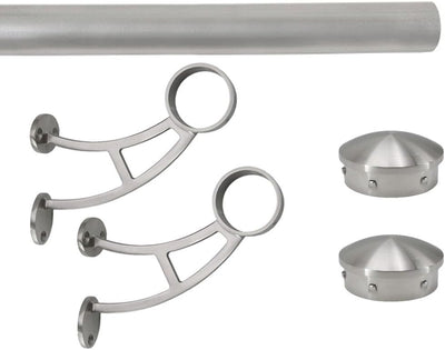 Solid Bar Mount Foot Rail Kit (Custom-Made), 2" OD Brushed Stainless Steel Tubing, Bar Mount Foot Rail Bracket, End Cap (Tapered End Cap, 3 ft (36 in x 1))