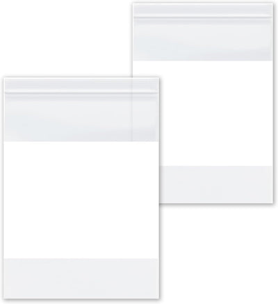 Resealable Poly Bags for Storage with White Block Label, 12 x 15 Inch, 1000 Pack, 2 Mil, Zipper Lock Closure