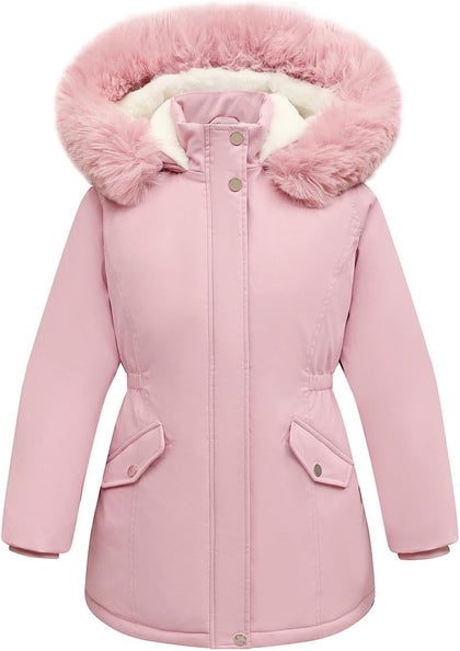 Girls Long Waterproof Winter Coat Kids Warm Hooded Parka | Waterproof puffer keeps girls dry. Fleece-lined.