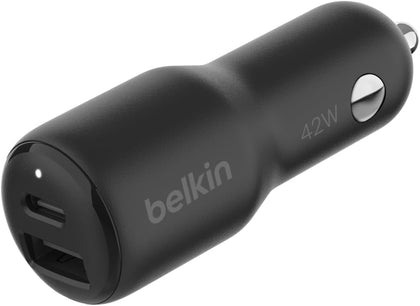 BoostCharge 42-Watt Dual Port Fast Car Charger w/30W USB-C & 12W USB-A Ports for iPhone 16, 16 Pro, Galaxy S26, S25