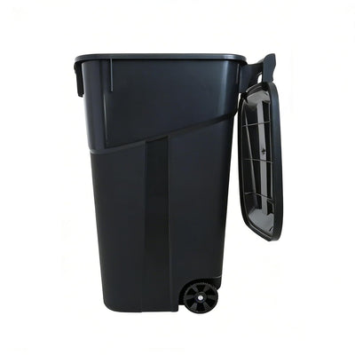 32 Gallon Trash Can, Black Large Capacity Garbage Bin with Lid and Wheels, Outdoor Trash Can for Kitchen, Garden