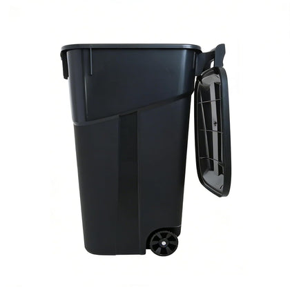 32 Gallon Trash Can, Black Large Capacity Garbage Bin with Lid and Wheels, Outdoor Trash Can for Kitchen, Garden