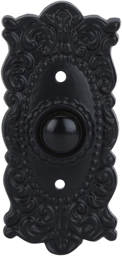 Decorative Push Button Doorbell, Iron, Black Powder Coat Finish | 3 3/8 X 1 5/8 in, Vintage Push Button Doorbell, Two