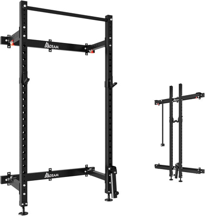 Folding Squat Rack,2.36"x2.36" Wall Mounted Power Rack for Home Gym | Foldable Space-Saving,Heavy-Duty 1000LBS