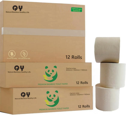Premium Bamboo Toilet Paper 12 Mega Rolls, 3 ply, Septic Safe,Plastic-Free,Unbleached Brown,Tree-Free,Soft and