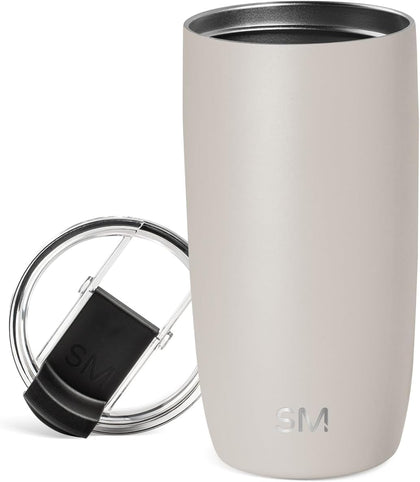 Travel Coffee Mug with Lid | 16oz | Beige | Voyager Coffee Cup, Coffee Tumbler for Hot & Iced Drinks | Insulated