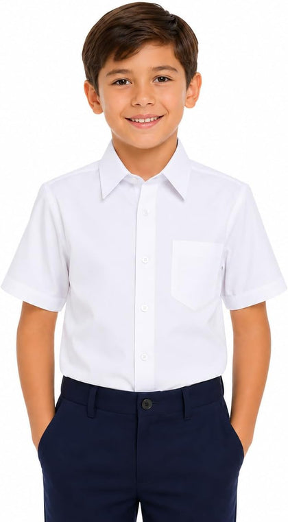 Formal Boys Dress Shirt: Cotton School Uniform 2 Pack White Size 5 | Button Down Short Sleeve Tops - Chest Pocket