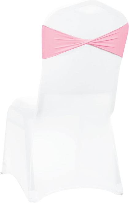 Pack of 100 PCS | Pink | Spandex Chair Sashes Bows Without Buckle | Stretch Elastic Banquet Universal Folding Chair