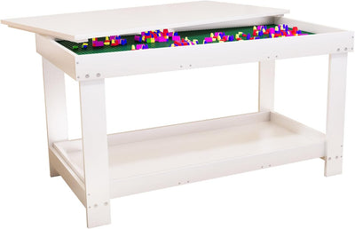 Kids Activity Table with Storage, 2 in 1 Solid Wood Building Blocks Table with Board for Boys Girls Gifts, Play