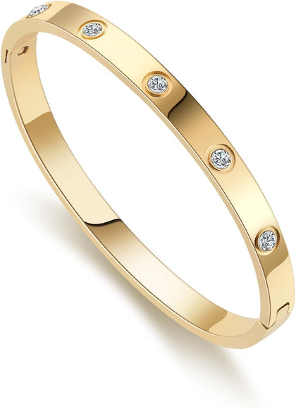 Friendship Love Bracelet for Women - 18K Gold Plated Titanium Steel Cuff Bangle | Cubic Zirconia Jewelry Gift, Simple