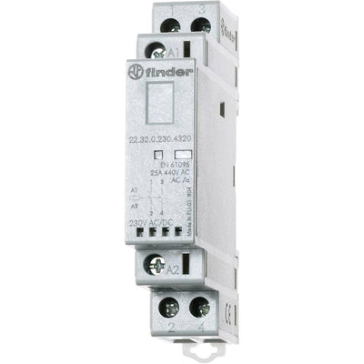Finder 22.32.0.024.1320 DPST-NO 25A, 24V AC/DC Coil, Agni Contact, Modular Contactor