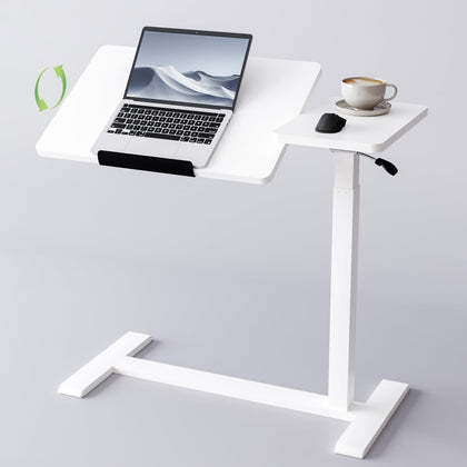Adjustable Overbed Bedside Table with Wheels Pneumatic Mobile Standing Laptop Desk Rolling Computer Cart Movable