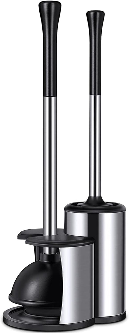 HAMITOR Toilet Plunger Bowl Brush Set: Hideaway Heavy Duty Toilet Plunger Scrubber Cleaner Holder Combo for Bathroom