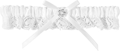 Wedding Garter for Bride, White Lace Bridal Garter with Bow Stretch Leg Strap Elegant Wedding Accessories Prom