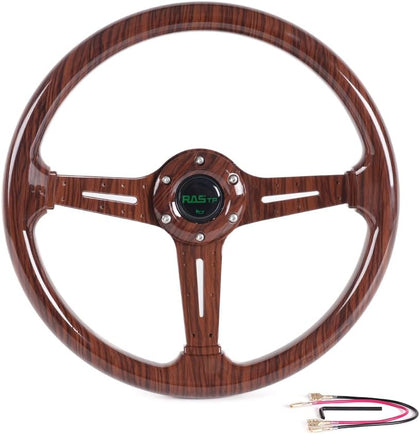 RASTP 13.8''/350MM Walnut Wood Grain Trim Racing Steering Wheel