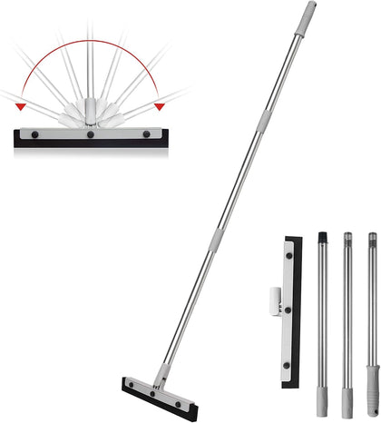 14-Inch Floor Squeegee with Dual Foam Blades, 50-Inch Handle | Swivel head and dual foam blades help move water and