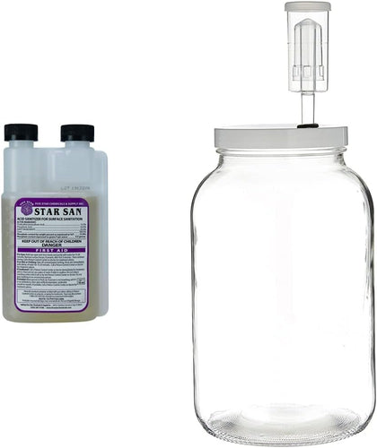 Star San No-Rinse Sanitizer + FastRack Wide Mouth 1 Gallon Glass Jar Fermenter Bundle
