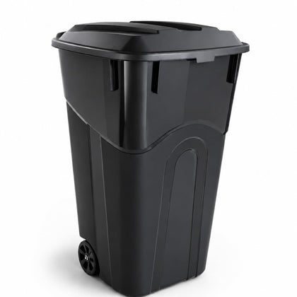 32 Gallon Wheeled Heavy Duty Garbage Can with Attached Lid, Durable Plastic Outdoor Trash Can for Home, Garage &