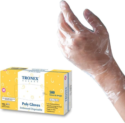Embossed Poly Disposable Gloves Plastic Food Safe Gloves, Clear