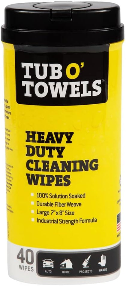 Heavy-Duty Multi-Surface Cleaning Wipes, 7" x 8", 40 Count Canister, Removes Grease, Grime, and Tough Stains, Durable