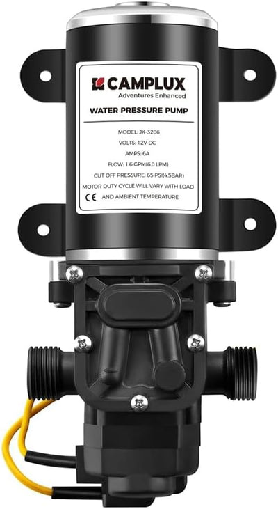CAMPLUX DC 12V Water Pump, Self-Priming, 1.6 GPM Diaphragm Pump 65 PSI for RV Marine Yacht Camping