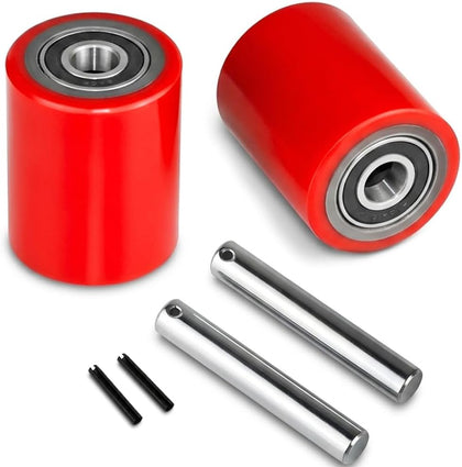 1 Pair Pallet Jack Wheels Replacement Kit, 3x3.75-Inch PU Load Rollers | 74.5x93mm, Pre-Installed Bearings with 20mm