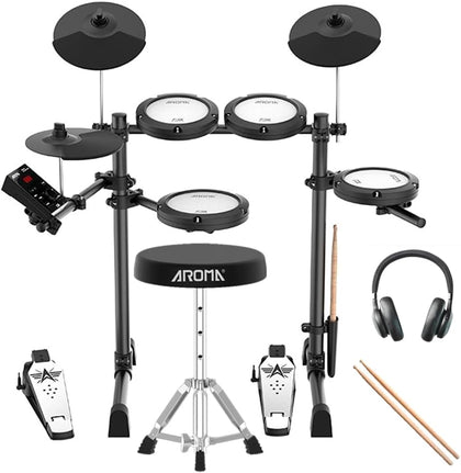 TDX-18 Electronic Drum Set with 4 Quiet Mesh Drum Pads, 2 Switch Pedal, Portable and Solid Drum Set with, Bluetooth
