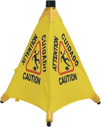 Caution Wet Floor Sign, Slippery When Wet Pops Up Sign, Wall Mounted Foldable Bilingual Safety Warning Alert Cone