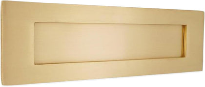 10" or 12" Victorian Solid Brass Traditional Sprung Letter Plate with Door Knocker - Satin Brass (10" x 3" Letter Plate)