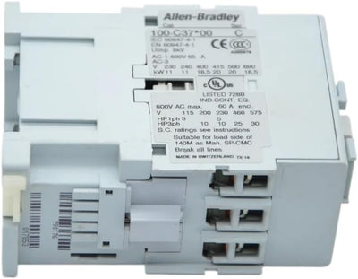 100-C37*00, Contactor, 24V 50/60Hz, 110V 50Hz/120V 60Hz, 230V 50/60Hz, 400V 50/60Hz, 440V 50/60Hz(230V 50/60Hz)