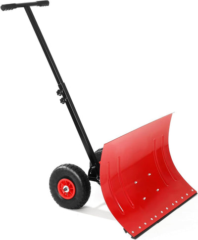 Snow Shovel for Driveway with Wheels, 29.1" W x 14.2" H, for Garden, Deck | Heavy Duty Snow Pusher, Snow Plow Shovel