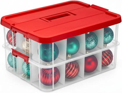 2-Layer Christmas Ornament Storage Box Plastic - 24 Compartment Cchristmas Decoration Storage Box