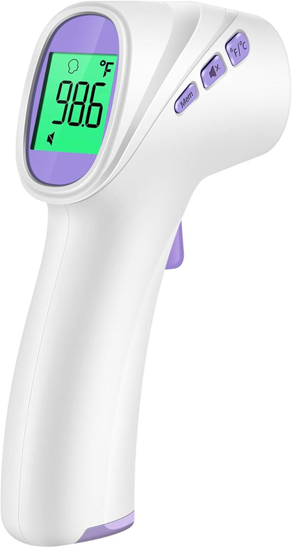 Forehead Thermometer for Adults, Kids & Babies, No-Touch Digital Thermometer with LCD Backlight Display, Fever Alarm