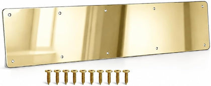 Door Kick Plate, 6" x 34" AL KickPlate, Fits 36" Doors, Gold Mirror Finish | Screw Mount Installation, Rounded