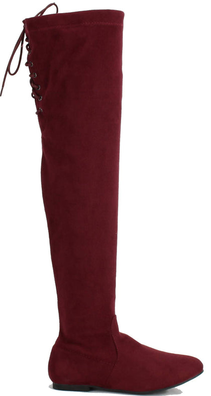 Women's Stretchy Thigh High Boot (Burgundy-40, 6.5)