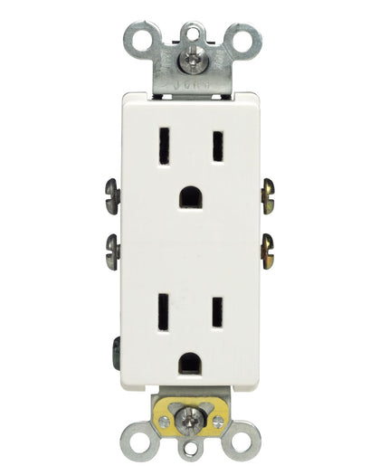 Leviton 5325-WMP 15 Amp, 125 Volt, Decora Duplex Receptacle, Residential Grade, Grounding, 10-Pack, White