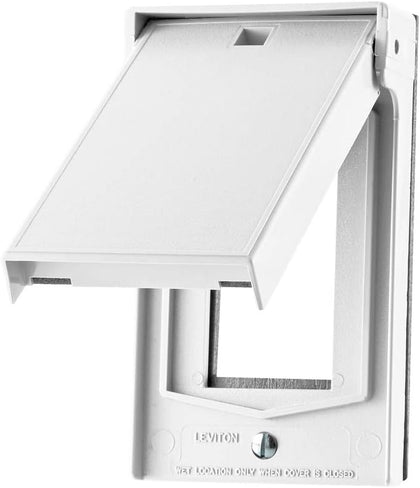 Leviton 1-Gang Decora Wallplate Cover, Weather-Resistant, Thermoplastic, Device Mount, Horizontal Self Closing Lid, 4998-W, White
